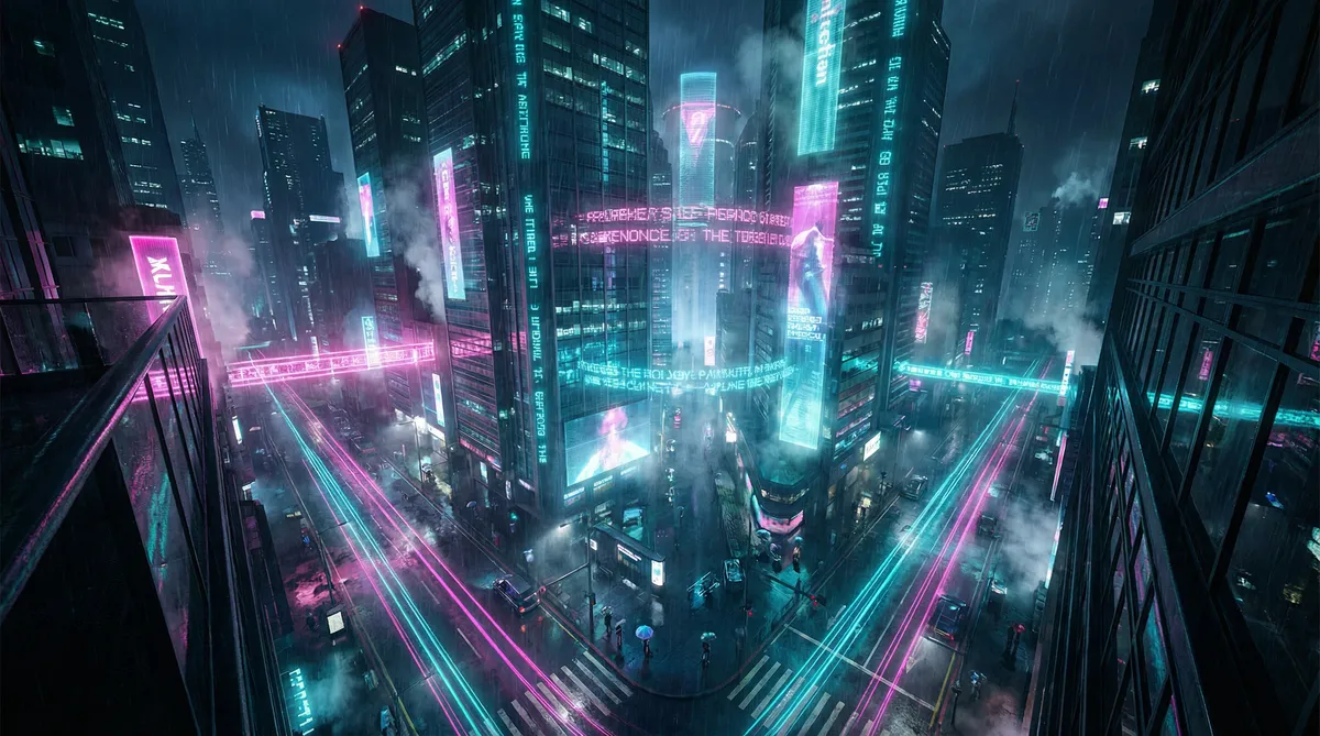 斗破苍穹第五季 竖屏短剧平台首页背景 - 赛博朋克都市夜景